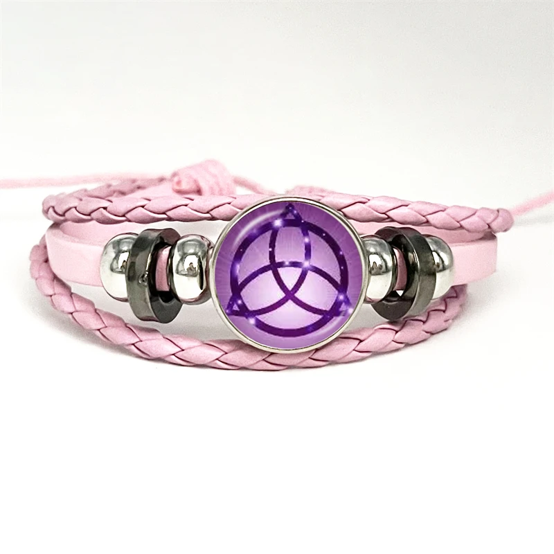 Witch Knot Pagan Wheel of The Year Theme Bracelets Pentagram Protection Star Amulets Glass Dome Snap Button Leather Bangle Gift