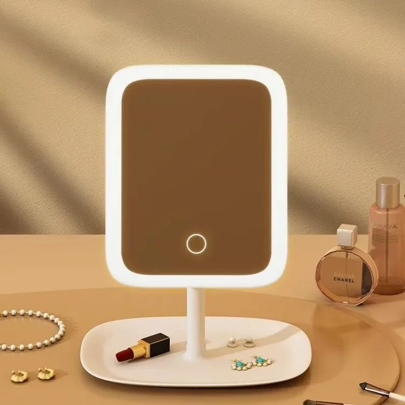 مرآة بنمط جديد مع ضوء، مرآة تزيين، سطح المكتب، مرآة مكياج، غرفة نوم منزلية، مسكن بناتي، مرآة مربعة #4