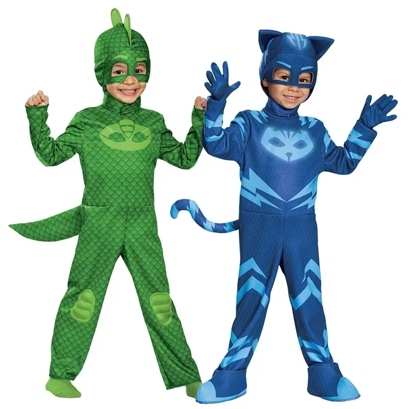 Kids blue red green jumpsuits pajamas cosplay costume with mask night hero birthday party dress sets Christmas costumes