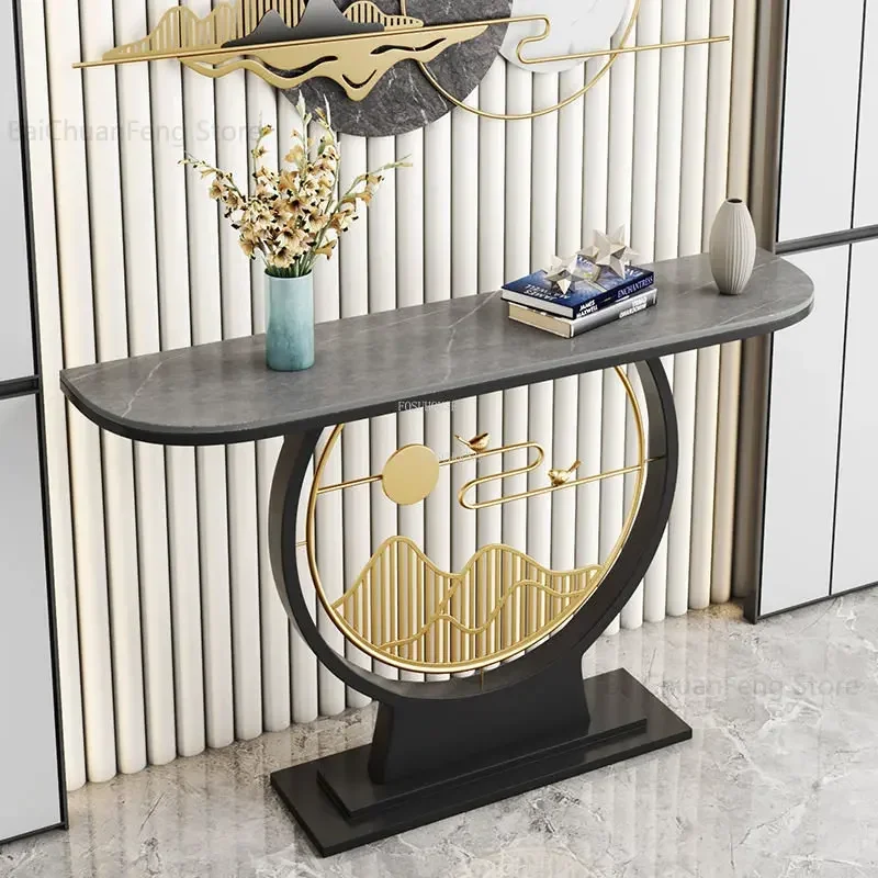 Light Luxury Slate Console Tables Simple Home Furniture Console Entrance Modern Chinese Ultra-narrow Semi-circle Porch Cabinet