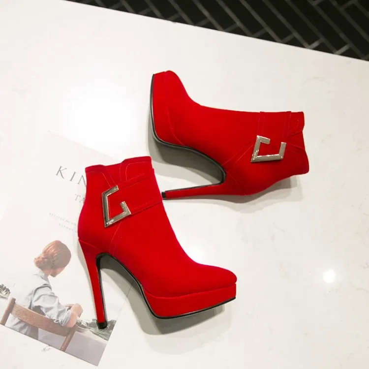 Oversize Large size Big Size boots women shoes ankle boots for women ladies boots Diamond high heel metal trim
