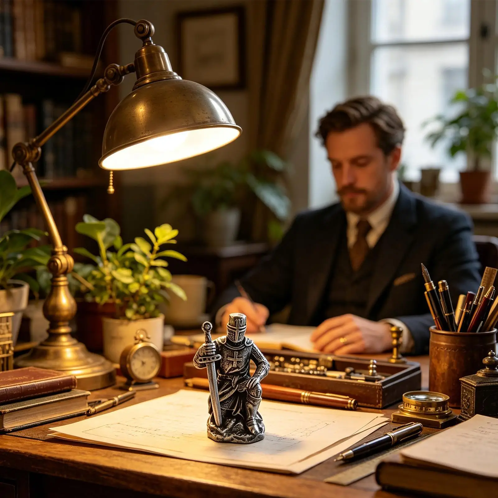 Knight Statue Cool Resin Historical Desktop Sculpture Roman Soldier Statue For Desk Home Office Garden Executive Office Study
