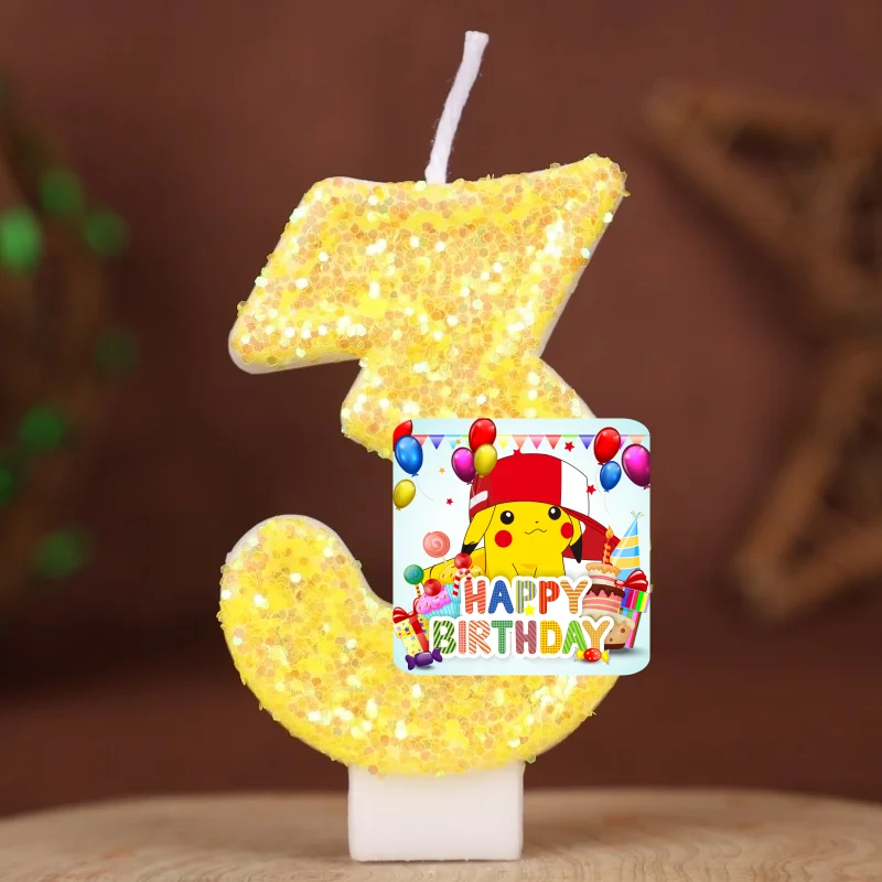 Velas de Pokémon con diseño de Pikachu, números del 0 al 9, figuras de anime, artículos para fiestas de cumpleaños, decoración para pasteles, regalo popular