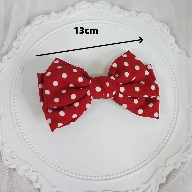 1 Piece Japanese JK Bow Hair Clips Monthly Girl Wine Red Polka Dot Bow Hairpin Sweet Versatile Head Accessory 13cm
