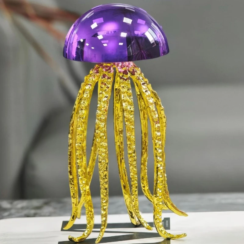 

Luxury Jellyfish Sculpture Metal Crystal Jellyfish Ornament Creative Ornaments Desktop Decoration Living Room Art Accessories
