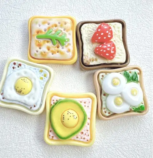 100pcs Kawaii Mini Strawberry Egg toast Bread Resin Flatback Embellishment Scrapbooking For Home Decoration DIY Accessories