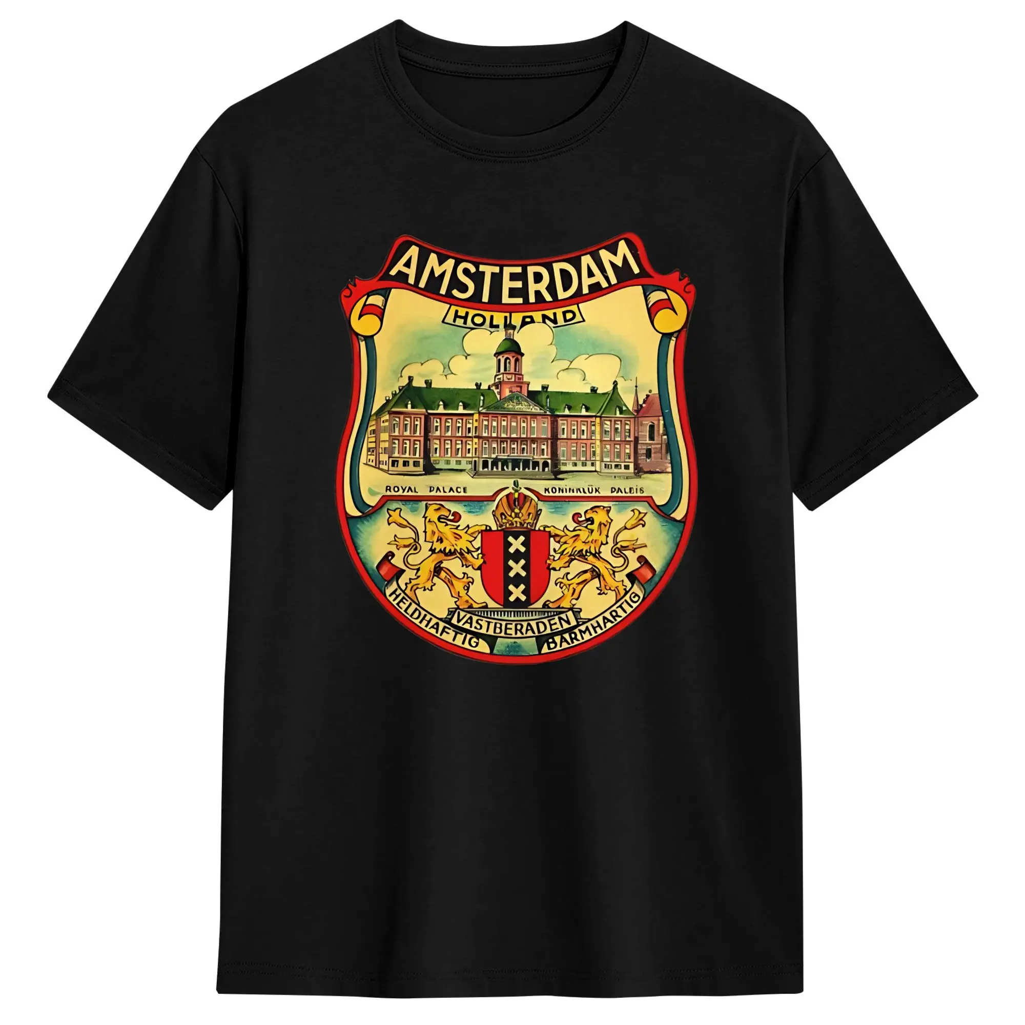Amsterdam Vintage Travel Decal T Shirt Men's  Pure Cotton Awesome T-Shirts O Neck  Tee Shirt Short Sleeve Clothing Birthday Gift