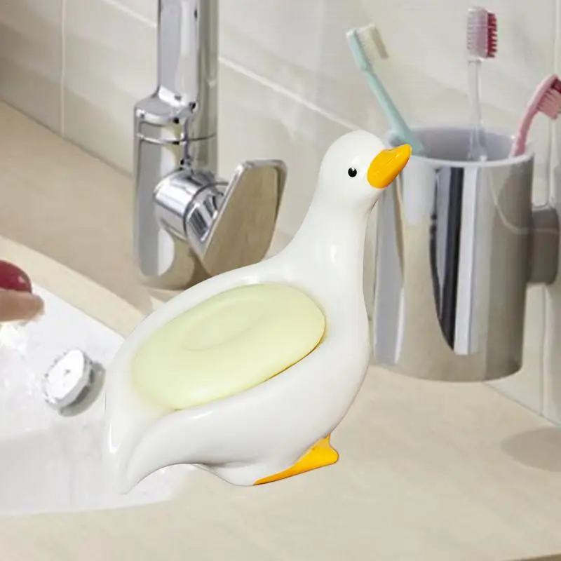 Ceramic Soap Dish Cartoon Duck Laundry Soap Dish Storage Case Stable Multifunctional Sponge Storage Decorative Soap Saver For