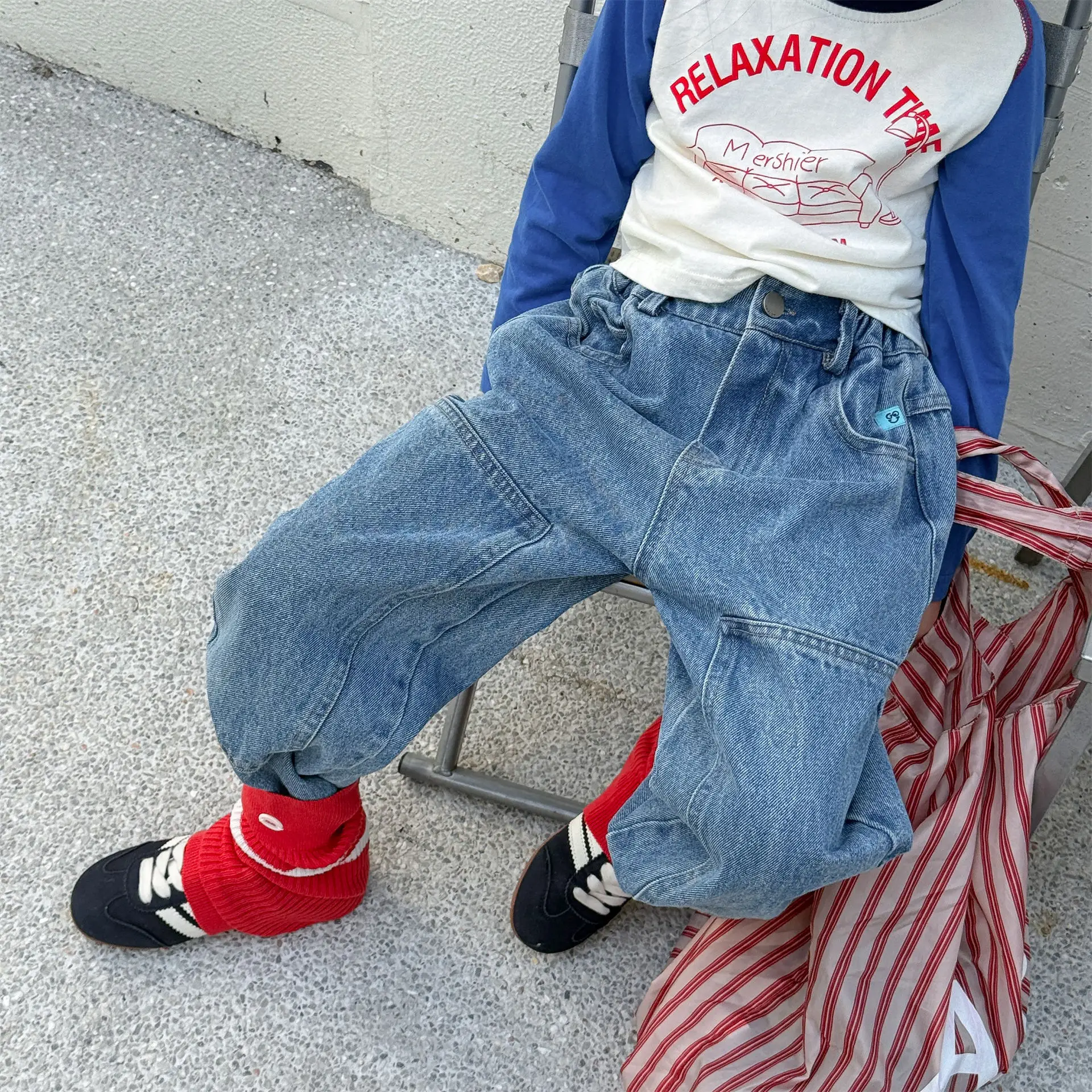 2026 Autumn New Children Denim Trousers Solid Girls Loose Wide Leg Pants Boys Fashion Casual Jeans Kids Clothes