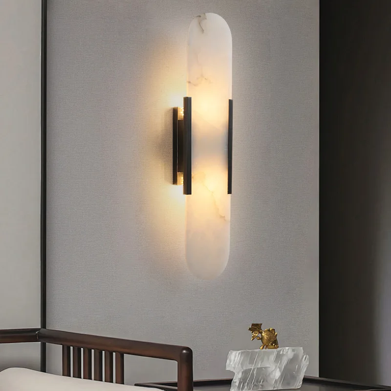 Lámpara LED moderna de pared de mármol Natural AC110V 220V, candelabro de noche para sala de estar, dormitorio, fondo de TV, pasillo, iluminación de Villa