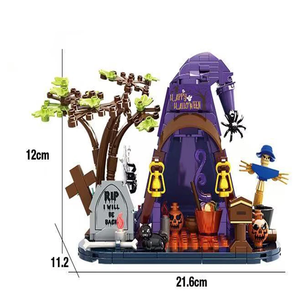MOC Halloween Haunted House Model Building Blocks Kit Tilt Roof Ornaments Creative Bricks Assembled Puzzle DIY Toy Children Gift