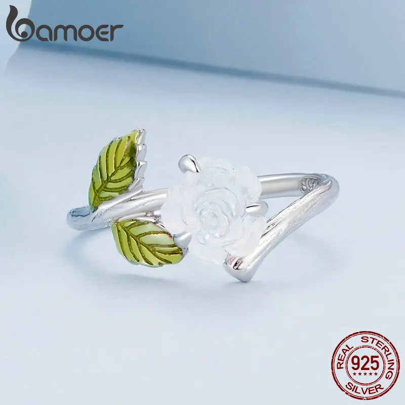 Bamoer 925 Sterling Silver Color Changeable Flower Opening Ring Rose Adjustable Ring for Women Party Fine Jewelry