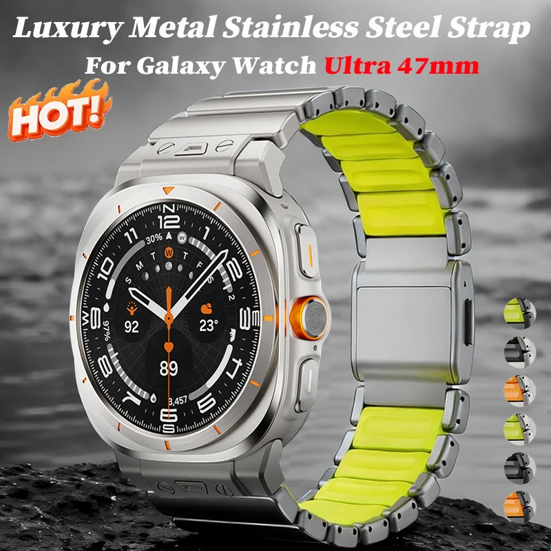 

Ремешок из нержавеющей стали для Samsung Galaxy Watch Ultra 2025 47 мм, роскошный металлический ремешок для Galaxy Watch Ultra 47 мм 2024, мужской ремешок