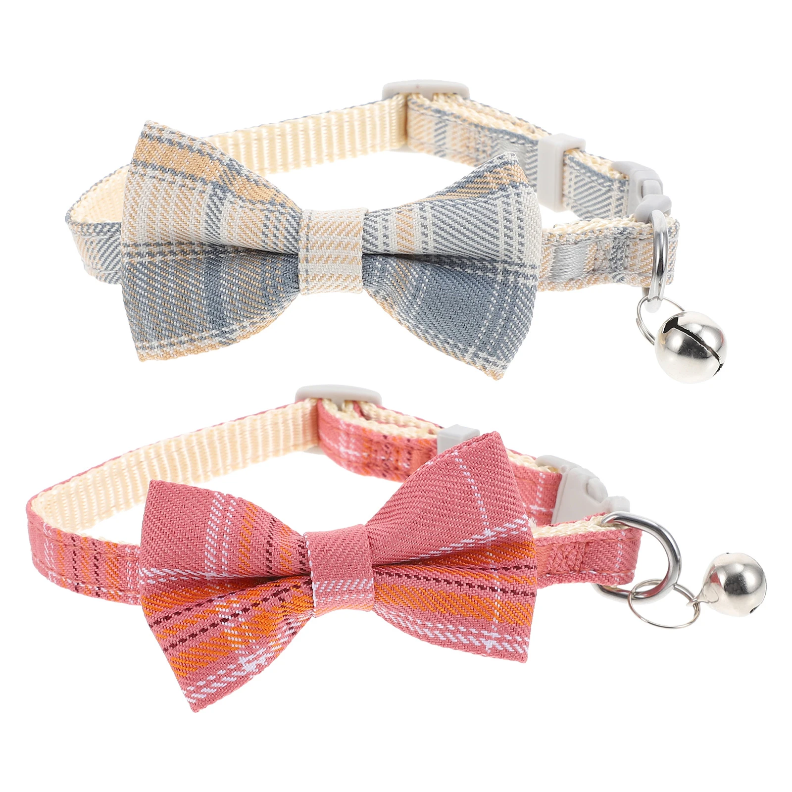 

2Pcs Cat Collar Bow Knot Pet Collar Adjustable Decorative Party Accessory for Cats Dogs Holiday Grid Design with Small Bell