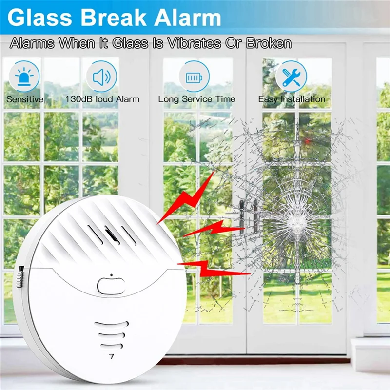 

ABGB-2X Tuya Smart Wi-Fi Сигнализация Датчик вибрации дверей и окон Защитное оповещение работает с Alexa, Smart Life (белый)