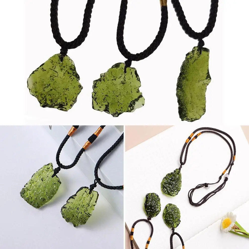 Natural Unique Crystal Quartz Necklace Impact Glass Pendant Green Unisex Pendant Meteorite Necklace S8N0 Stone Moldavite C7F4