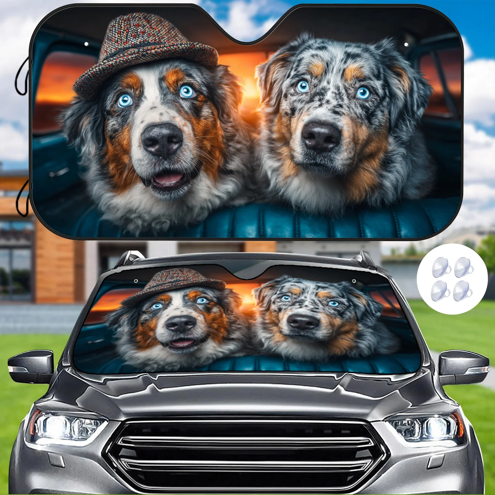 Cool Dog Car Windshield Sunshade, Featuring A Realistic And Adorable Pet Scene, Provides Heat Insulation To Stabilize Interior T