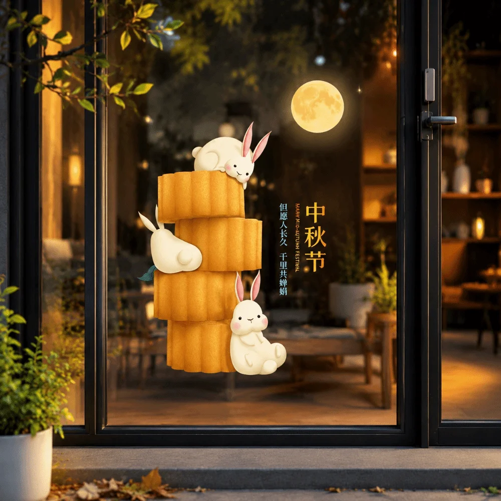 Moon Mid-Autumn Festival Stickers Decoration Electrostatic Window Stickers Rabbit Moon Cake Wall Stickers Storefront Windows