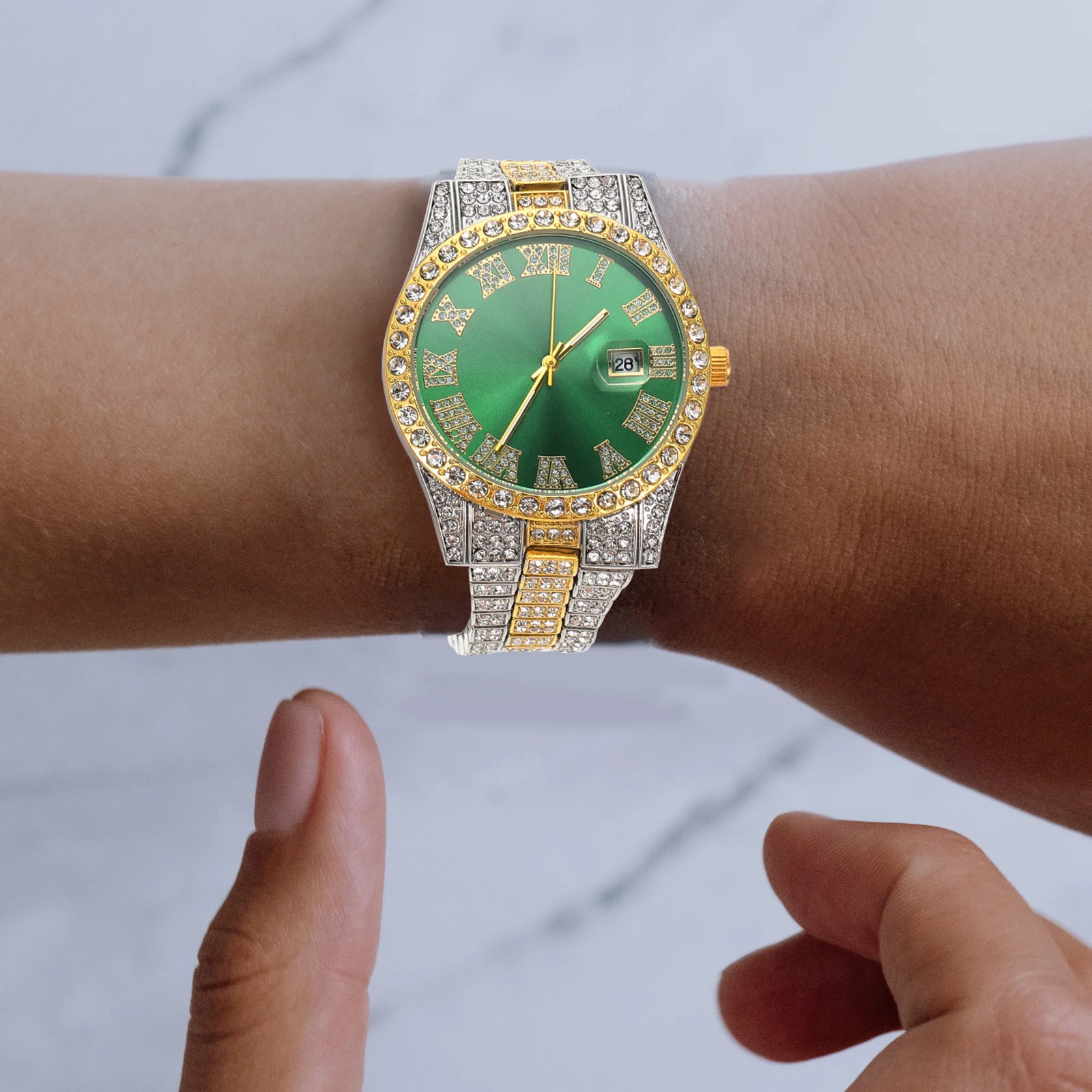 Relógio masculino de quartzo de aço inoxidável incrustado de diamantes elegante casual elegante relógio para negócios masculino relógio de pulso confortável