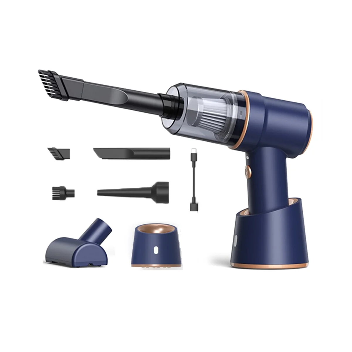 80000Pa 2 in 1 Car Vacuum Cleaner Wireless Charging Compressed Air Handheld High-Power Office-Blue