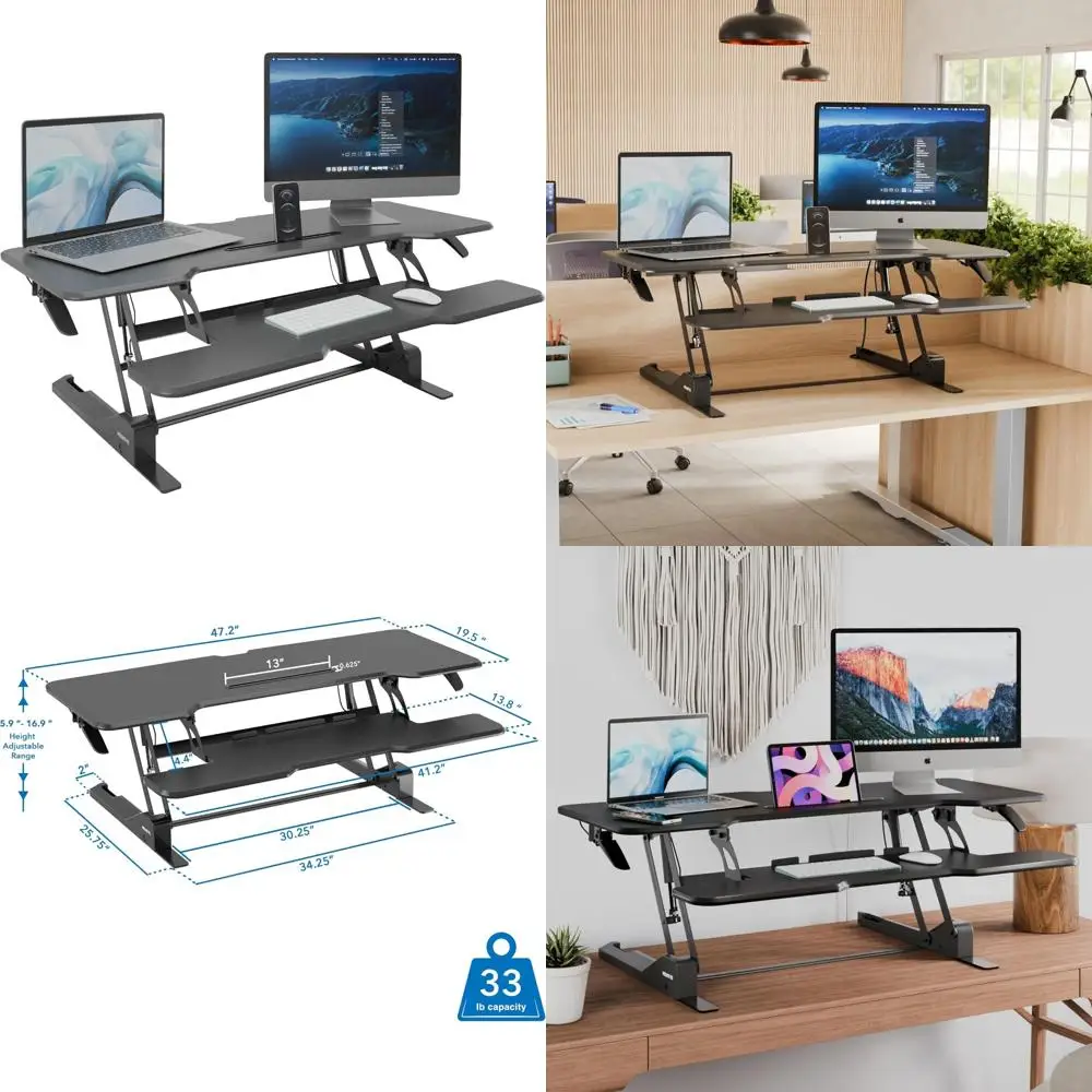Adjustable Height Standing Desk Converter, Large Wide Desk Riser with Gas Spring for Sit-Stand Desk Setup