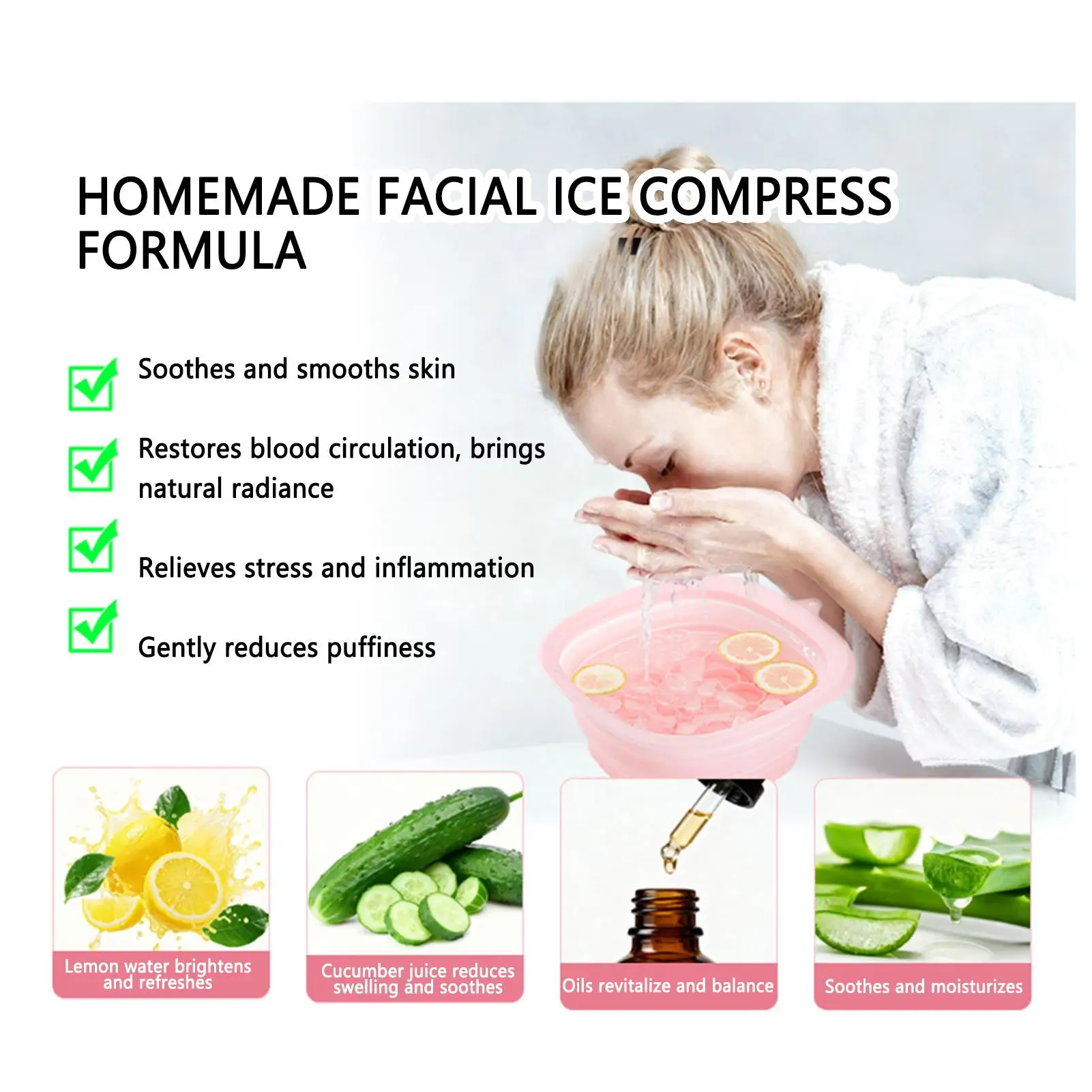 Face Bowl for Ice Portable Foldable Skincare Tool Silicone Facial Tub for Cold Water for Home Dorm Camping RV Spa Center Men