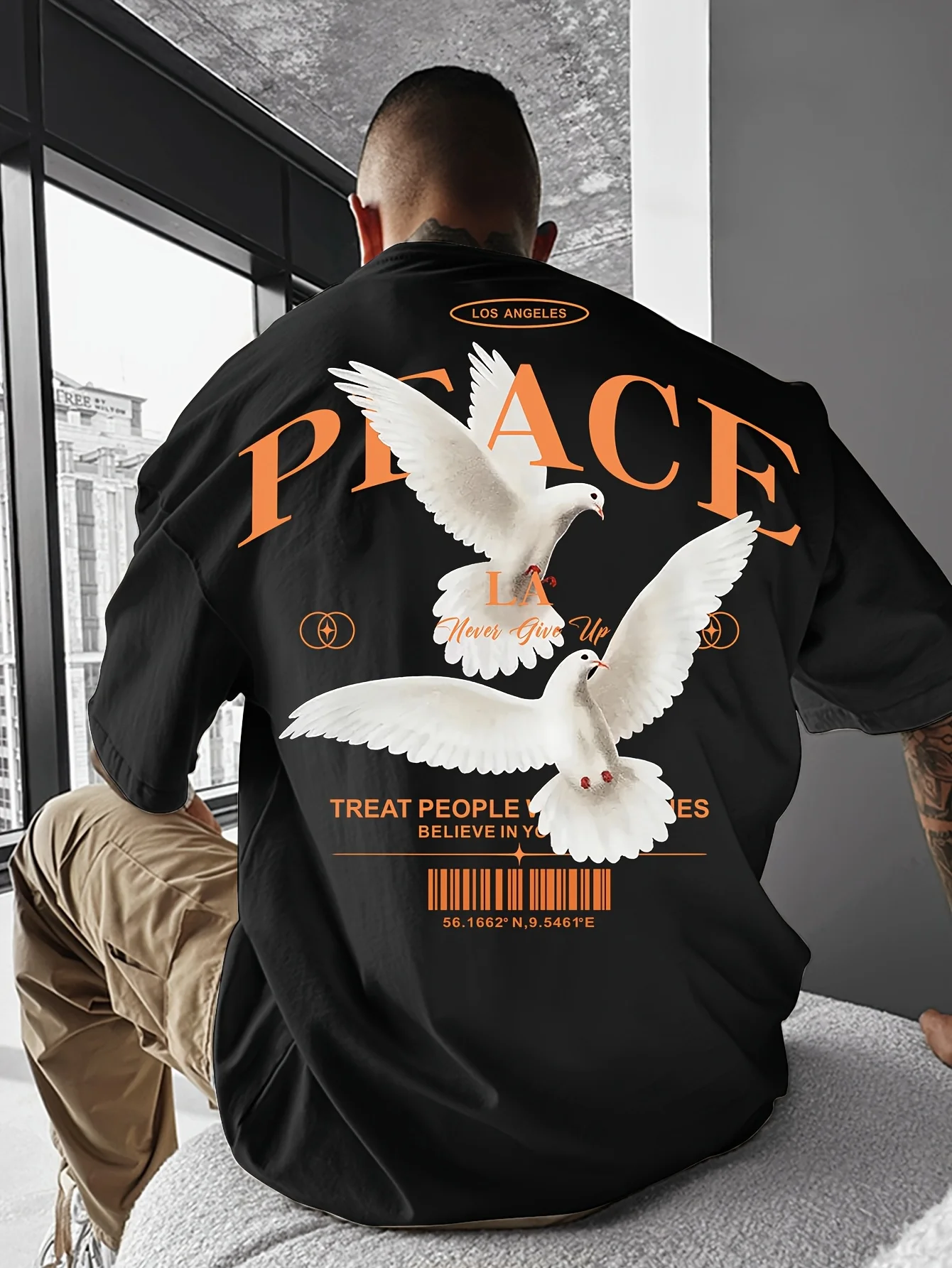 Men's summer 100% pure cotton fashionable casual loose and flat pattern printed sports round neck short sleeved T-shirt top image 2