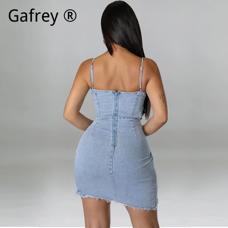 Women's Plus Size Sexy Sleeveless Washed Denim Dress, High Waist Ruched Jean Mini Dress, Drawstring Summer Streetwear Outfit view 5