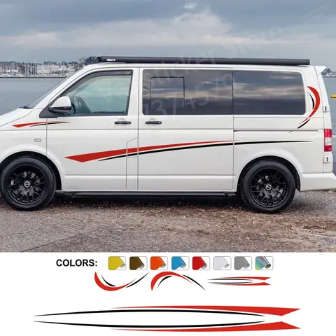 자동차 바디 사이드 스티커 캠핑카 밴 Rv Motorhome 미니 밴 카고 패널 트렁크 버스 자동 파라 액세서리 용 그래픽 줄무늬 데칼