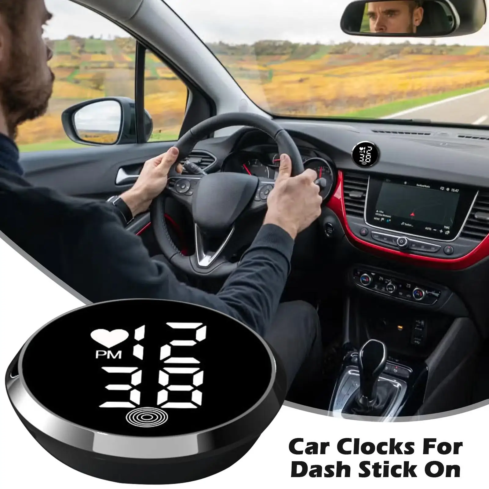 Jam Tempel untuk Dasbor Mobil Motor, Jam Digital Perekat Tempel, Jam Tampilan Waktu LED Kecil untuk Ventilasi AC Motor, Truk