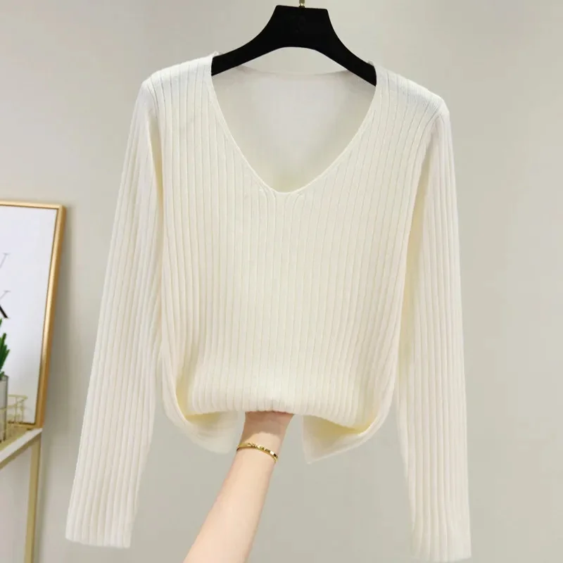 Women Sweater V-neck Spring Autumn Knitwear Long Sleeve Warm Sweater Pullovers Basic Jumper Knitted Bottoming Shirt  Pull Female