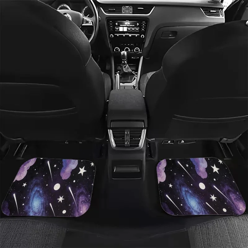 Galaxy Star Meteor Space Car Floor Mats Crystal Velvet Material 4pcs Car Floor Mat Set 1 Trunk Mat Travel Additions Fun Design P