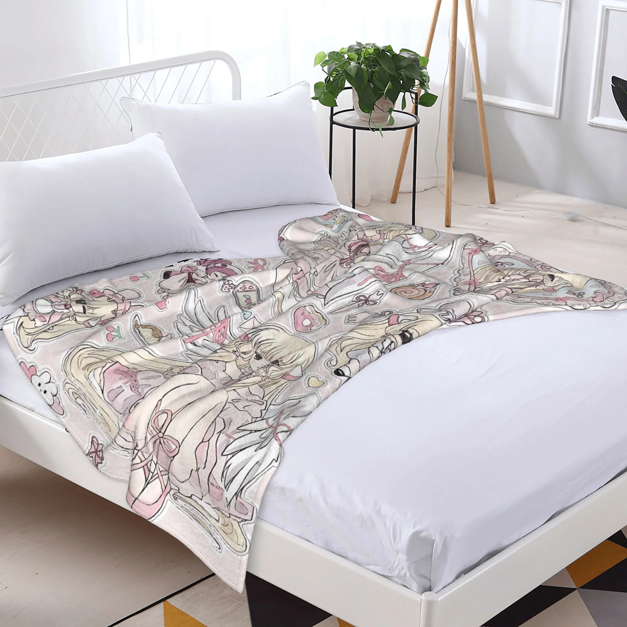 Chobits Anime Winter-Flanelldecke für Zuhause, Reisen, Überwurfdecke, Decke für Winter, Weihnachten, Überwurfdecke, Weihnachtsdecke