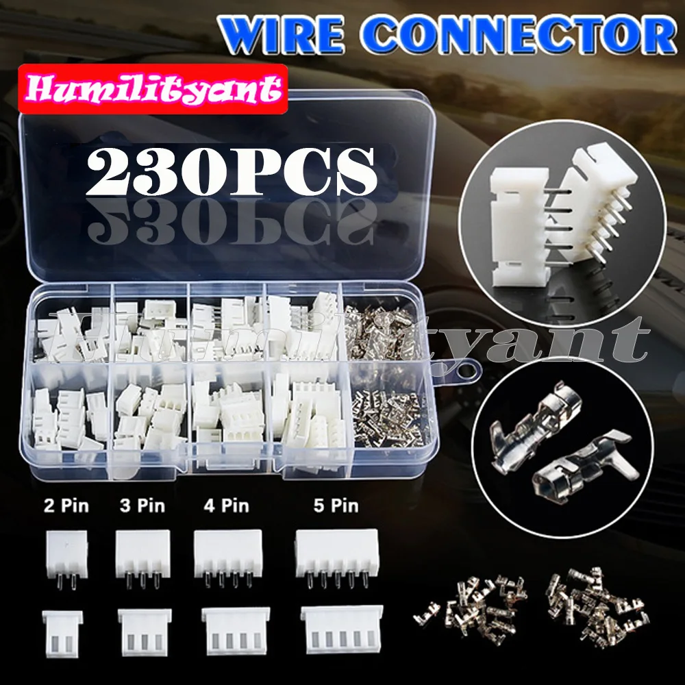 230PCS Wire Connectors XH2/3/4/5P 2.54mm Jumper Pin Housing Header Crimp Kit Male Female Bare Connector