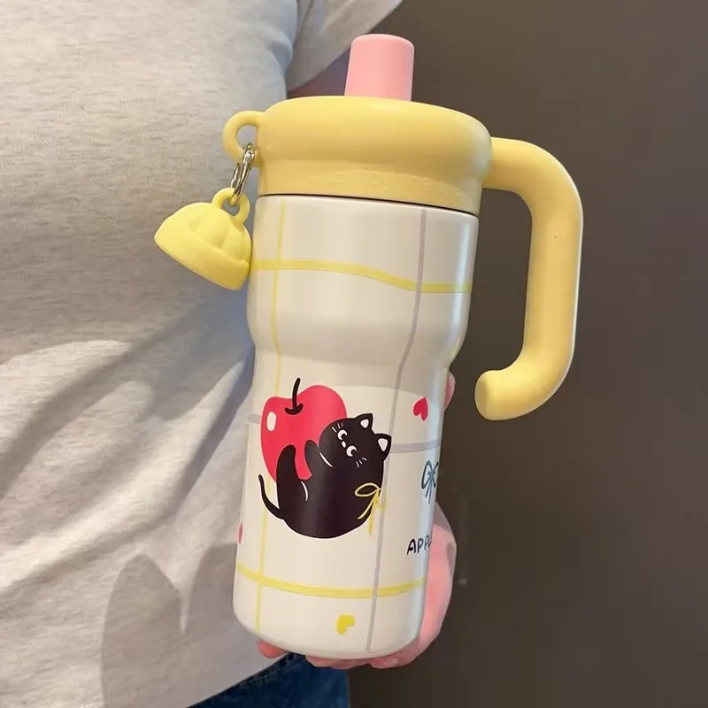 

New Light Insulated Cup Large Capacity Simple Ice King Cup Outdoor Portable Dual Drinking Straw Water Cup Student Handle Cup