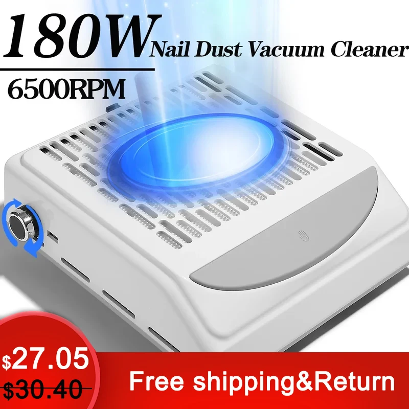 180W New Extractor Fan for Manicure Vacuum Cleaner for Nails Dust Extractor Adjustable Suction with Filter Nail Dust Collector