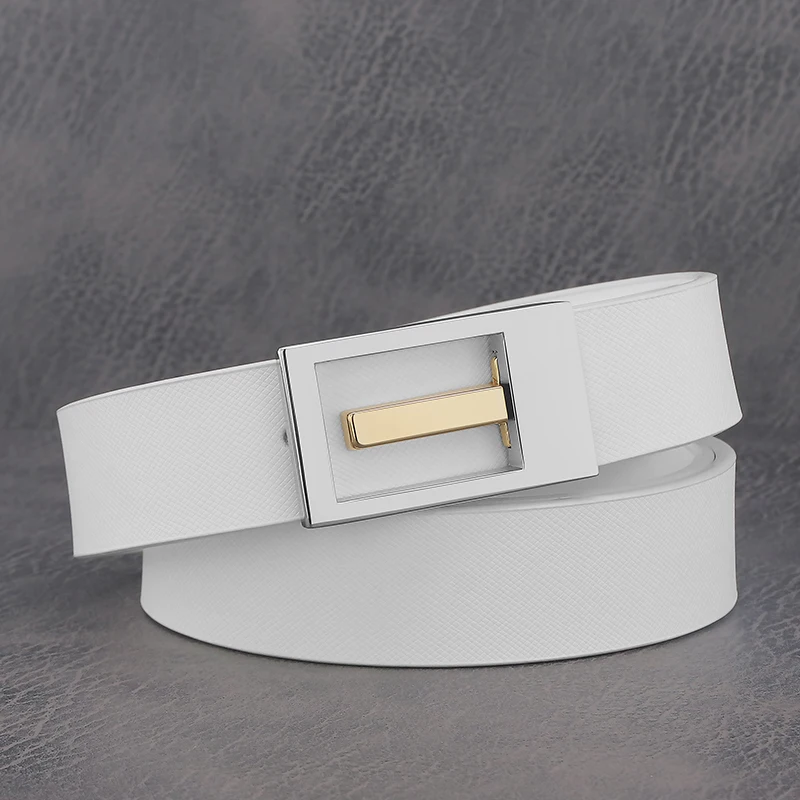 High Quality 2.9cm wide smooth buckle Casual white designers belts men and women fashion genuine leather ceinture homme B666