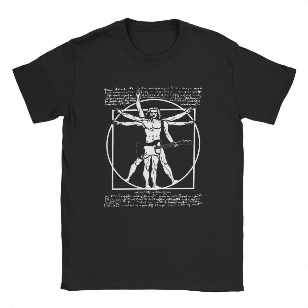 Cotton T-Shirt Vitruvian Man Playing The Guitar Men T Shirt Da Vinci Guitarist Leonardo Artist Tee Shirt Best Tees Idea Clothes