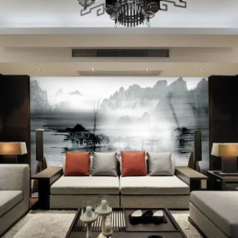 Custom 3d Chinese style wallpaper study sitting room TV background wall ink landscape environmental protection mural bedroom 8d