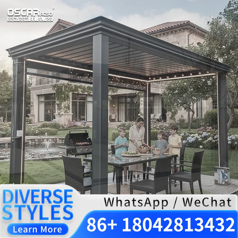 3x3 3x4 4x4 4x6 4x8 Modern Waterproof Exterior Motorized Louvered  Powder Coated Aluminium Outdoor for US Backyards Gardens Pati