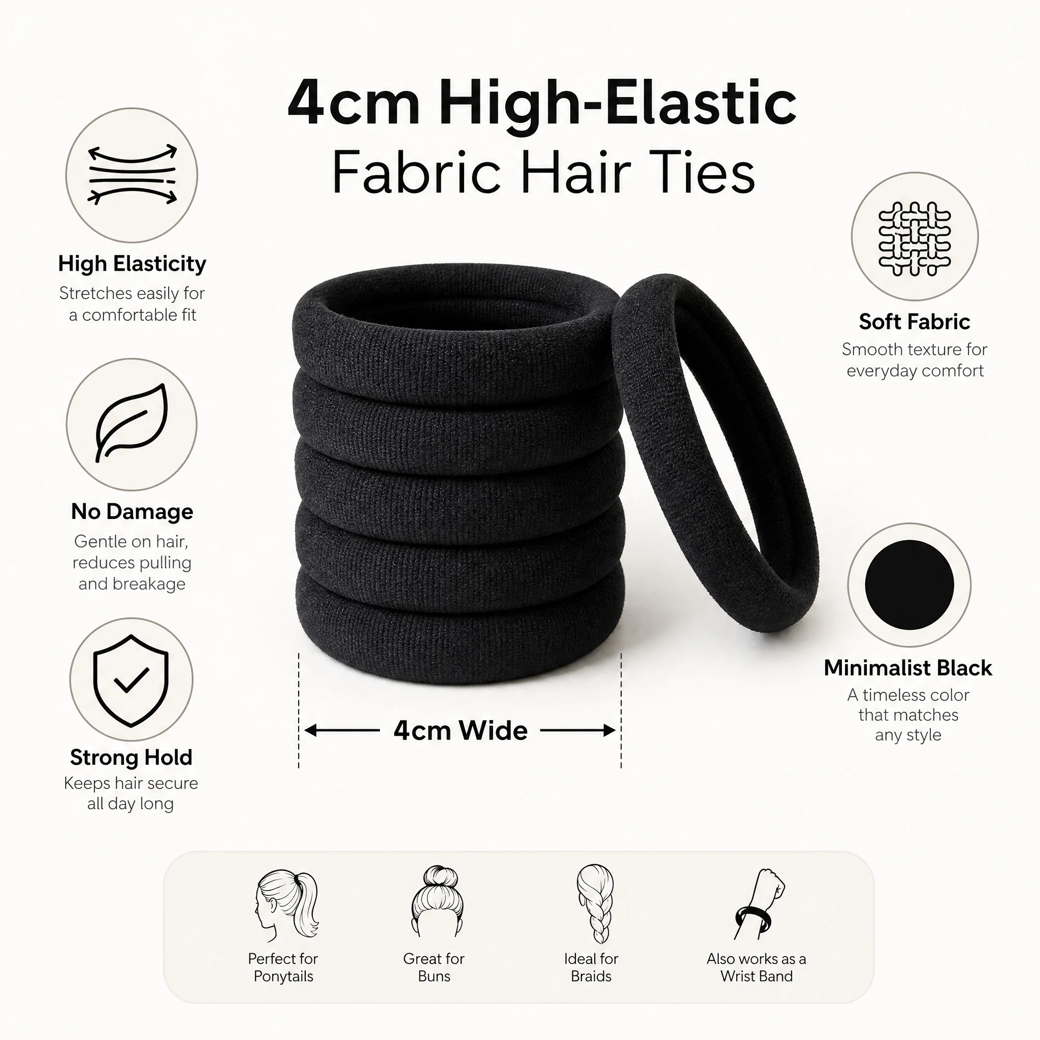 Hair Ties 100 Pcs Bulk, Seamless & Strong Hold, Diameter 1.58 Inch (4cm), for Thick & Thin Hair, Great for Gifts (Wife/Daughter)