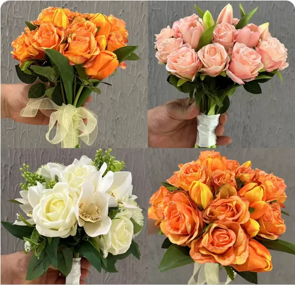 

New Korean Bride Holding Flower Studio Pink Rose Calla Lotus Garden Lin Korean aesthetic holding flowers.