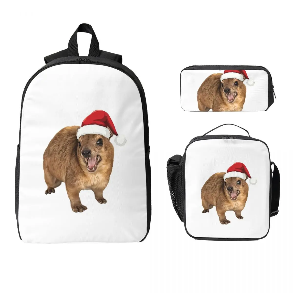 

Rock Hyrax Christmas Wawa Meme Xmas Backpack BookBag School Bag Computer Shoulder Bags 3ps Insulated Lunch Bag Pencil Case