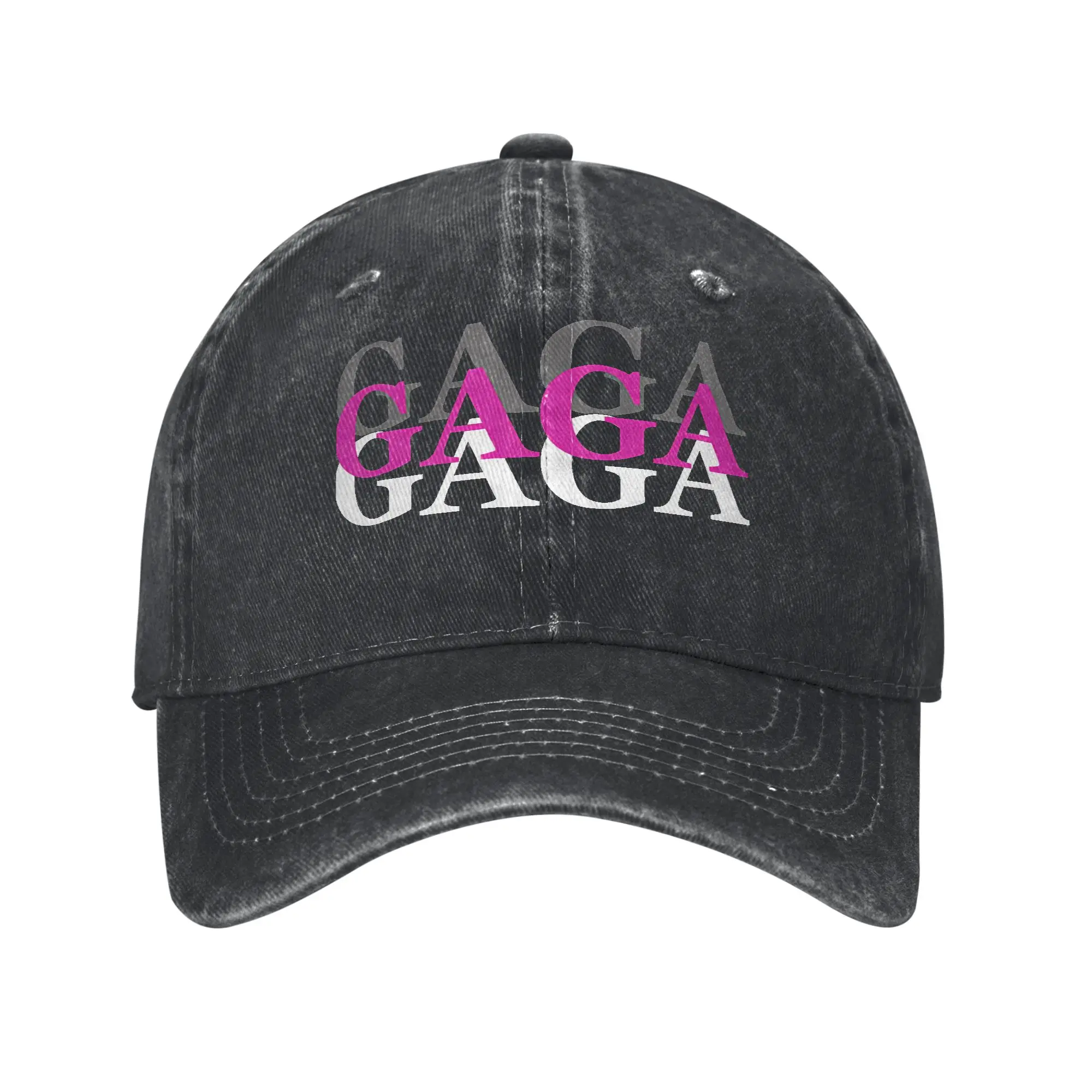 GAGA - Multi - Pink-Gray-White on Black Fashion Baseball Cap  Fashionable Golf Cap  Music Festival Golf Cap