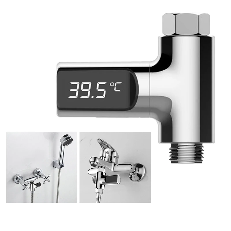 LED Display Water Shower Thermometer 5-85℃ Flow Household Self-Generating Electricity Temperature Meter Baby Care Energy Smart