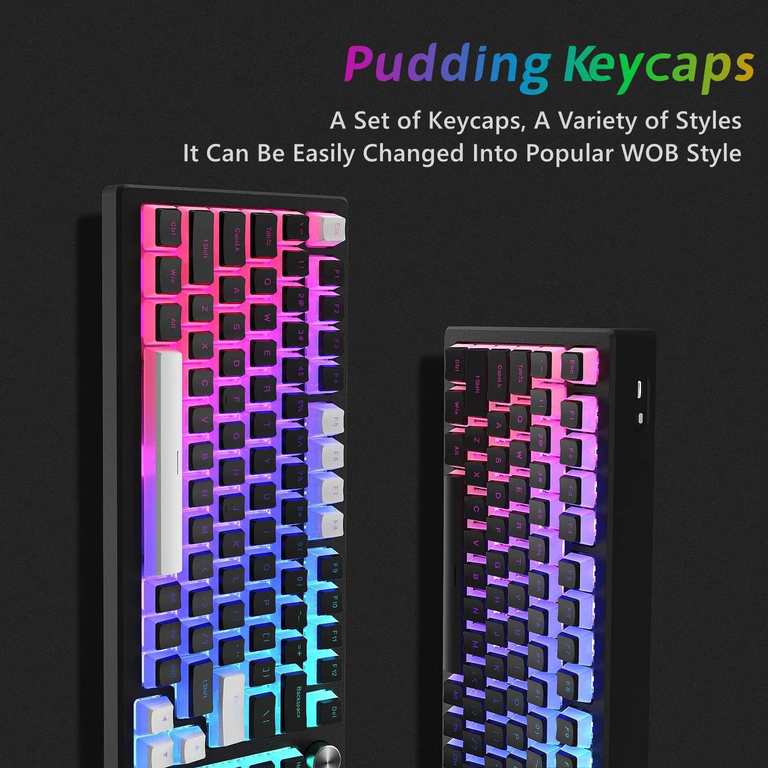 165 Key Pudding PBT Double Shot Keycaps OEM Profile Custom Keycap Set Suit for 100%, 75%, 65%, 60% Gaming Mechanical Keyboard