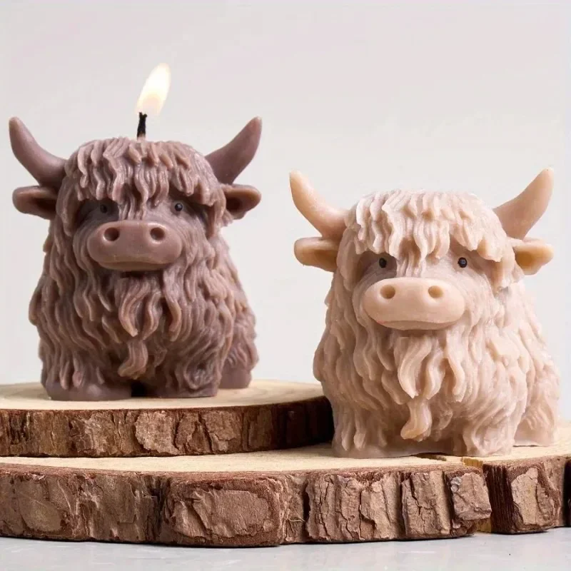 2026-2027new highland cow silicone mold - cute cow design with expressive eyes & horns durable & easy-clean candle making mold