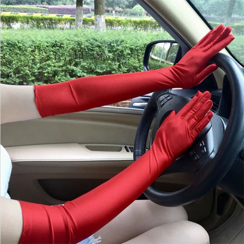 Classic Adult Black White Red Grey Skin Opera/Elbow/Wrist Stretch Satin Finger Long Gloves Women Flapper Gloves Matching Costume