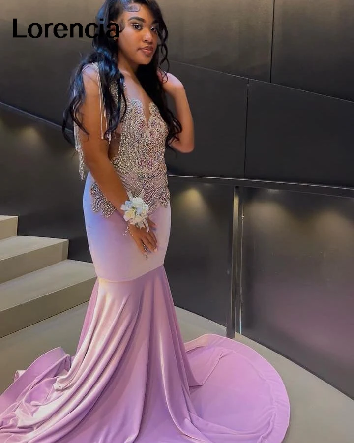 Customized Purple Diamonds Mermaid Prom Dress For Black Girls Silver Beaded Formal Birthday Dress Special Party Gown YPD183