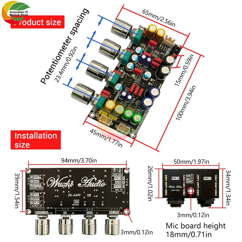 ZK-AMP Placa de reverberación de Karaoke mejorada de segunda generación, micrófono, tablero de prefectos de canto, mezcla Dsp, DC8-26v antirrobo